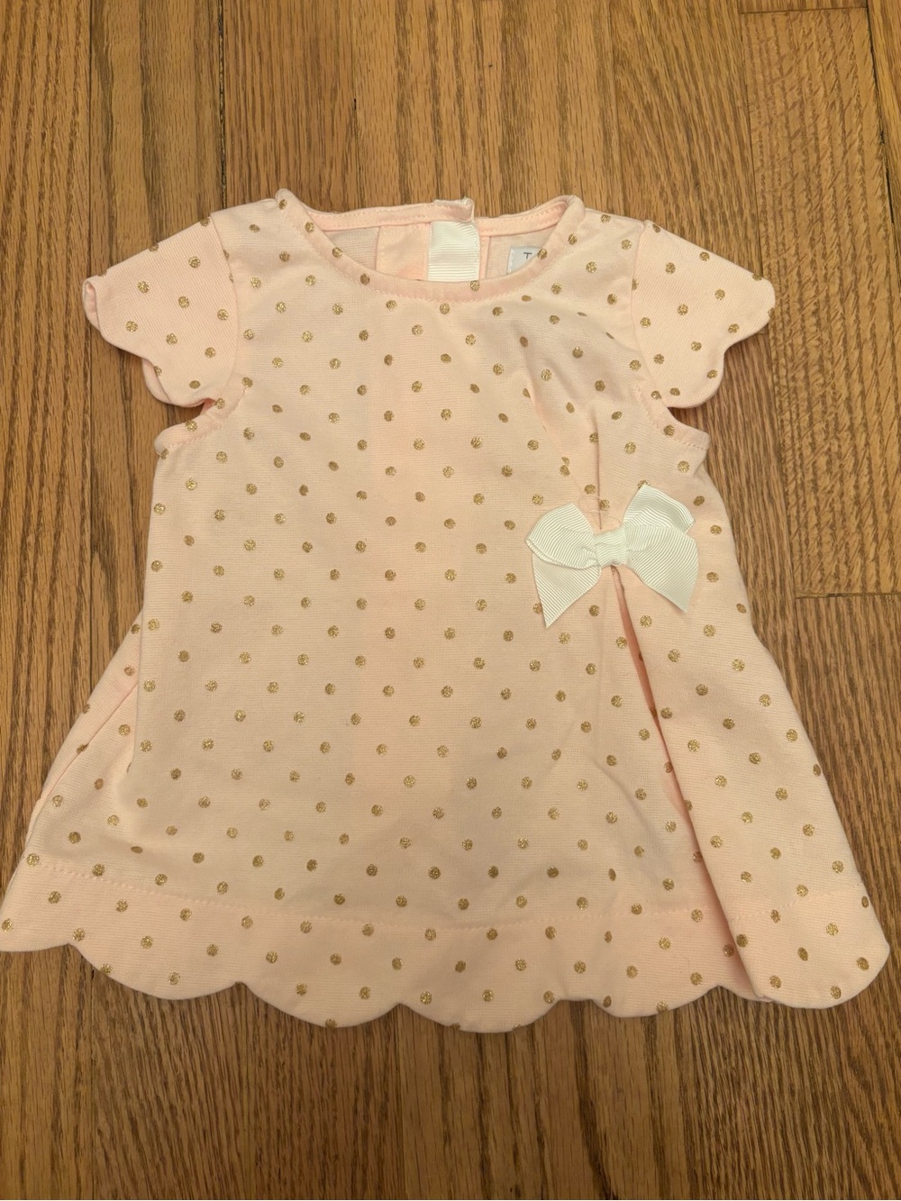 Pink Scalloped Polka Dot Baby Dress with Bow